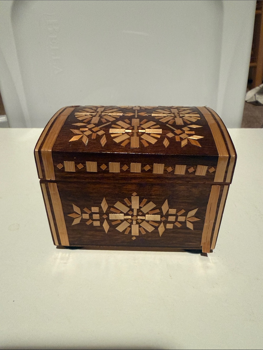 Wood Inlay Decorative Jewelry Box - Brown & Natural